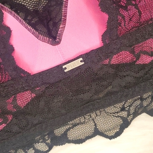 2016 Victoria's Secret PINK Black Floral Lace Sheer Chest Bralette Size Medium - Picture 9 of 13